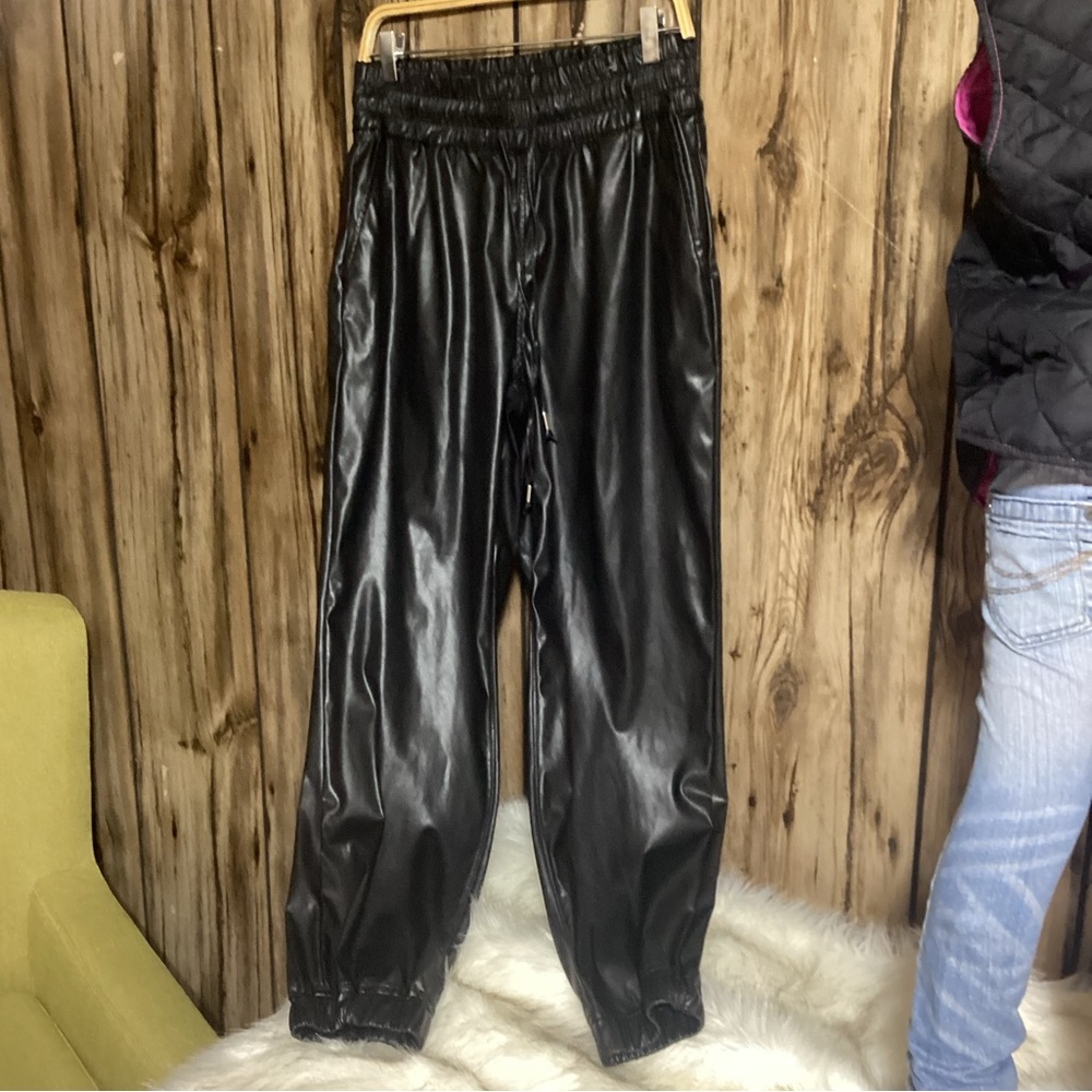 Blank NYC Black Faux Leather Joggers